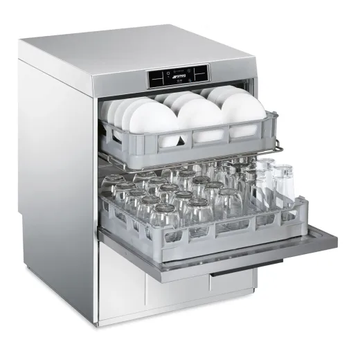 Smeg SPD522 - côté ouvert panier assiettes et verres