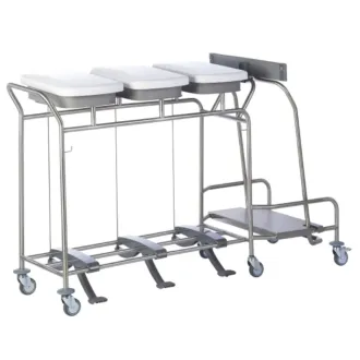 Sclessin 374.776S Chariot Porte-Sacs 3 Sacs Couvercles et Pédales Professionnel