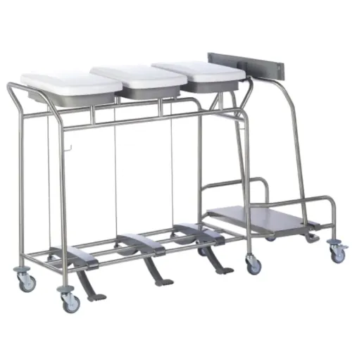 Sclessin 374.776S Chariot Porte-Sacs 3 Sacs Couvercles et Pédales Professionnel Sclessin 374.776S Chariot Porte-Sacs 3 Sacs Couvercles et Pédales Professionnel