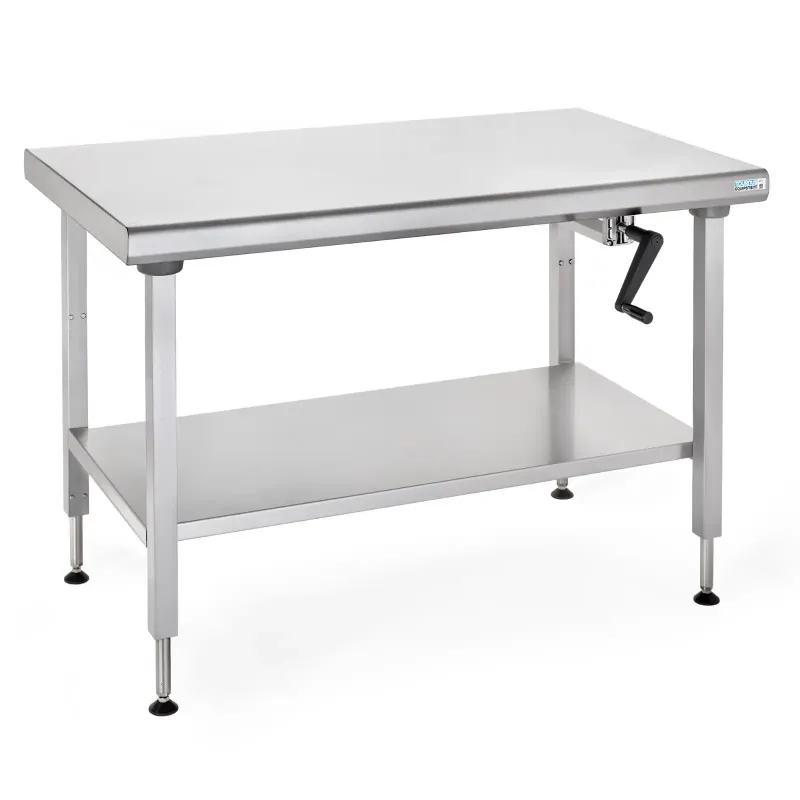Tournus Table Inox Centrale Mobile Ergonomix 800-1200mm avec étagère Amovible
