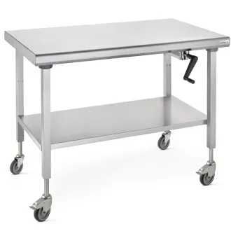 Tournus Table Inox Centrale Mobile Ergonomix 800-1200mm sur roues avec étagère Amovible