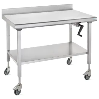 Tournus Table à dosseret Inox Ergonomix 800-1200mm sur roues avec étagère Amovible