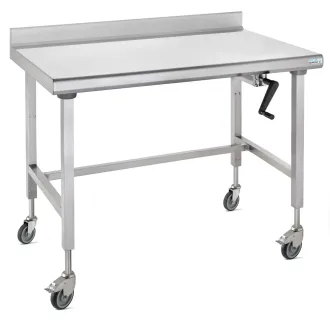 Tournus Table à dosseret Inox Ergonomix 800-1400mm sur roues