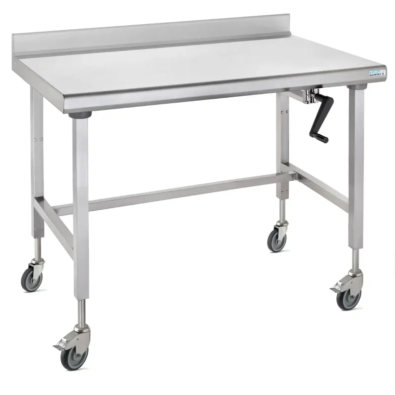 Tournus Table à dosseret Inox Ergonomix 800-1600mm sur roues