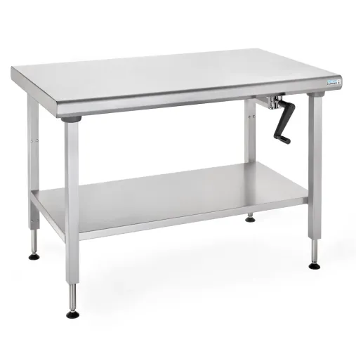 Tournus Table Inox Centrale Mobile Ergonomix 800-1800mm avec étagère Amovible