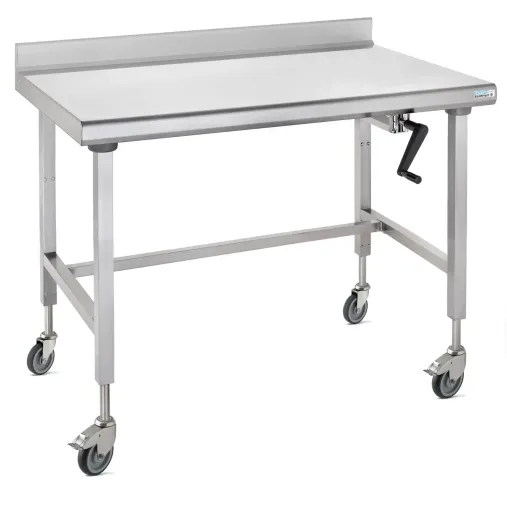 Tournus Table à dosseret Inox Ergonomix 800-1800mm sur roues