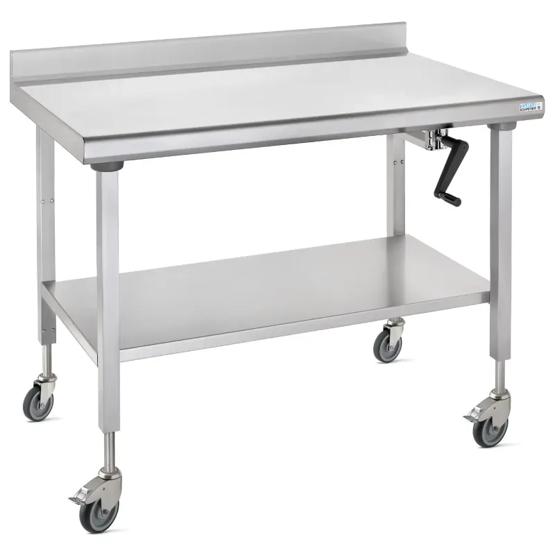 Tournus Ergonomix à dosseret Inox avec étagère sur roues 1800x700mm| Table Inox Professionnelle