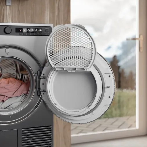 Grande ouverture de porte pour le sèche-linge semi-professionnel 8kg Asko TDC1481 Pompe à Chaleur