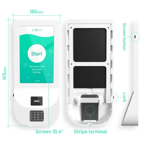 Dimensions de la borne de paiement pour laverie Airwallet Anton