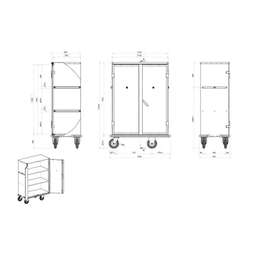 Ariane 1550 ON 001 C2 | Chariot Armoire Linge Propre pour Blanchisserie avec 2 Battants (883L)