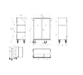 Ariane 1580 ON 001 C1 - Chariot  armoire blanchisserie professionnelle avec 2 portes + 1 penderie - Schéma Technique