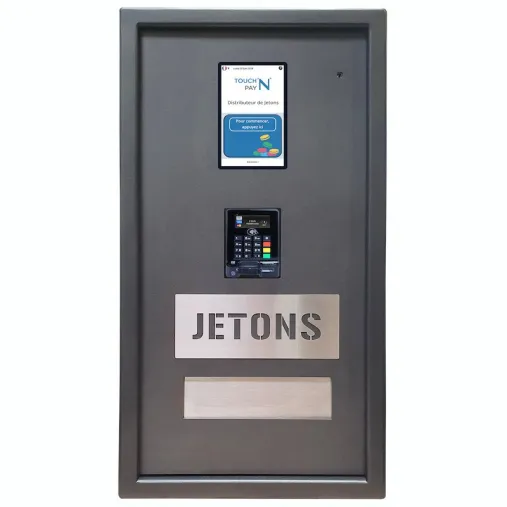Distributeur de jetons acceptant le paiement par carte bancaire contact et sans contact Distributeur de jetons acceptant le paiement par carte bancaire contact et sans contact