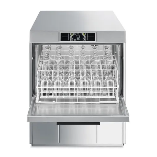 SMEG UG520DL Lave-verres Professionnel ouvert avec verres