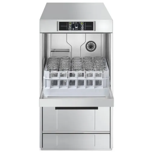 SMEG UG425DS Lave-verres Professionnel ouvert avec verres
