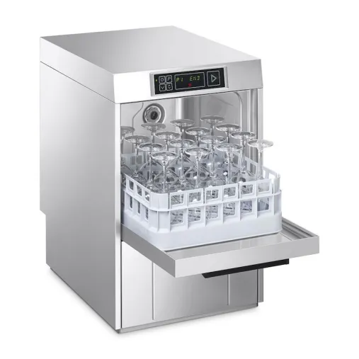 SMEG UG415D-1 Lave-verres Professionnel ouvert avec verres