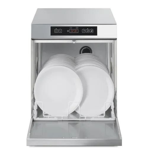 SMEG UG401DMS Lave-Verres Professionnel ouvert avec verres