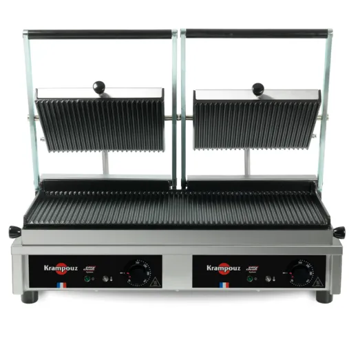 Krampouz Contact grill Panini large plaques striées Ouvert