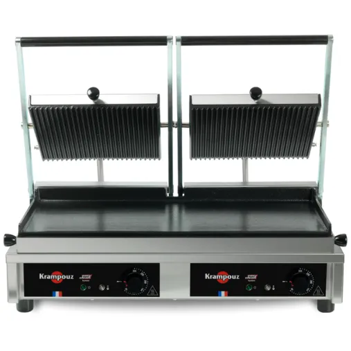 Krampouz Contact grill Panini large plaques striée-lisse Ouvert